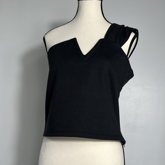 ANTHROPOLOGIE MAEVE STRUCTURED ASYMMETRICAL TOP SIZE L ONE SHOULDER BLACK NWT - Picture 4 of 12